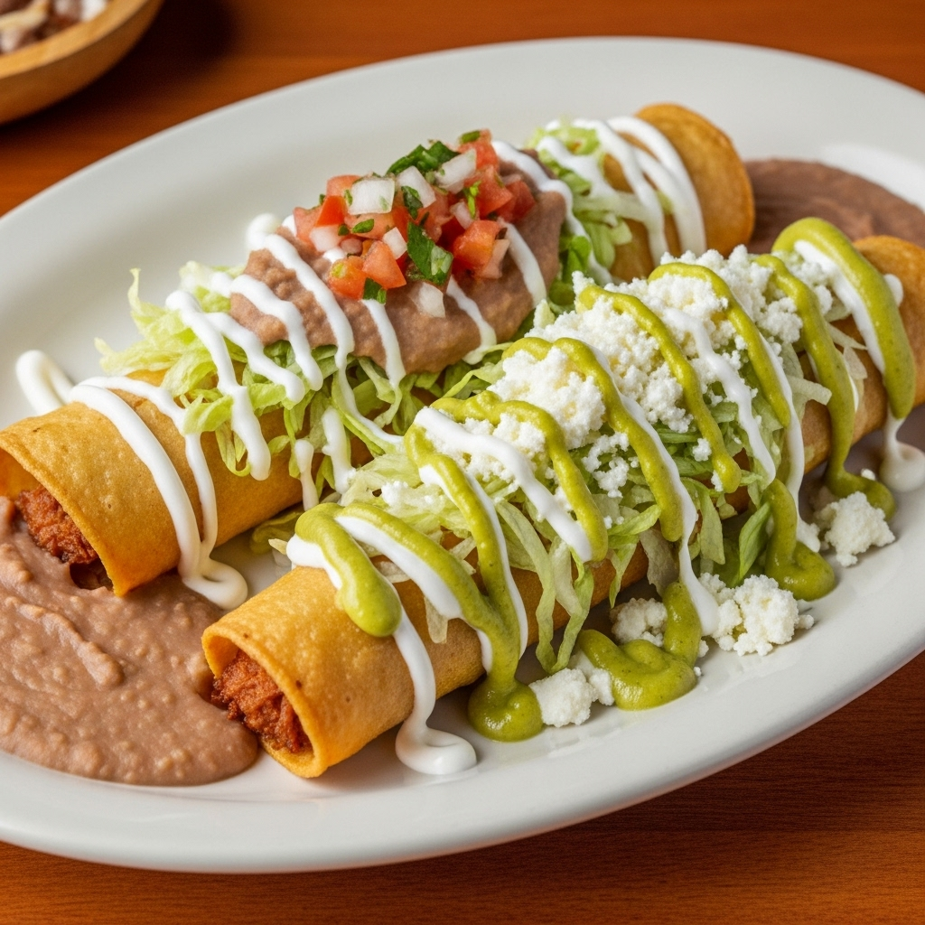 Another shot of delicious flautas from Las 2 Comadres